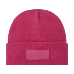 Cosy hat with patch fuchsia colour