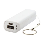 Colourful promotional powerbank with keyring, 1,200 mAh white colour