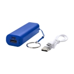 Colourful promotional powerbank with keyring, 1,200 mAh royal blue colour