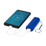 Colourful promotional powerbank with keyring, 1,200 mAh royal blue colour