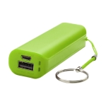 Colourful promotional powerbank with keyring, 1,200 mAh lime colour