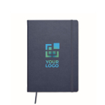 Hardcover notebook with lined pages made of recycled paper, A5 blue colour view with print area