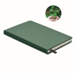 Eco notebook with plant seeds and lined recycled paper, A5 dark green colour