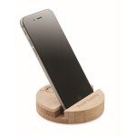 Round wooden smartphone stand mad with birch seeds wood colour main view