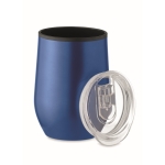 Double-walled steel drinking cup with transparent lid, 350 ml blue colour