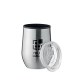 Double-walled steel drinking cup with transparent lid, 350 ml matt silver colour view with print area