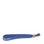 Polyester fabric wristband with bamboo clasp blue colour view with print area