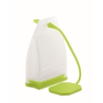 Reusable silicone tea bag with base for promotional use lime colour