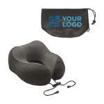 Travel pillow with neck support & adjustable pouch dark grey colour view with print area