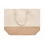 Canvas beach bag with cord handle and jute base, 280 g/m2 beige colour second view