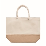 Canvas beach bag with cord handle and jute base, 280 g/m2 beige colour fifth view