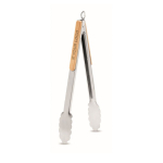 Stainless steel barbecue tongs with bamboo handles for summer view with print area