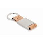 Rectangular, metal keyring with cork strip beige colour