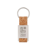 Rectangular, metal keyring with cork strip view with print area