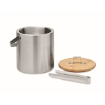 Double-walled stainless steel ice bucket, lid & tongs, 1.2 L matt silver colour second view