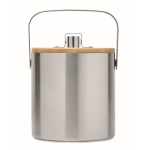 Double-walled stainless steel ice bucket, lid & tongs, 1.2 L matt silver colour fifth view