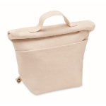 High quality, roll top cooler bag made from recycled cotton beige colour