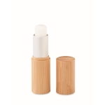 Lip balm with vanilla scent in bamboo casing, SPF 10 wood colour