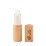 Lip balm with vanilla scent in bamboo casing, SPF 10 wood colour view with print area