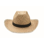 Natural straw cowboy style sun hat with polyester band black colour second view