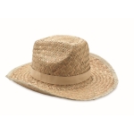 Natural straw cowboy style sun hat with polyester band beige colour