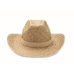 Natural straw cowboy style sun hat with polyester band beige colour second view