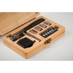 Set of 13 tools in a bamboo case wood colour photographic view