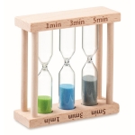 Hourglass with 3 time displays in 1, 3 and 5 minutes, kitchen wood colour