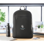 Laptop backpack, washed canvas, 15”, 340 g/m2 black colour main ambient view