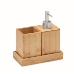 3-piece bamboo bathroom set with soap dispenser, cup and tray wood colour