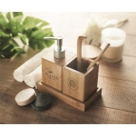 3-piece bamboo bathroom set with soap dispenser, cup and tray wood colour main ambient view