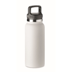 Large stainless steel thermos bottle, handle with clip, 970 ml white colour