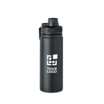 Insulated steel drinking bottle with carrying strap, 500 ml black colour view with print area