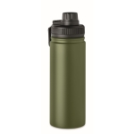 Insulated steel drinking bottle with carrying strap, 500 ml dark green colour