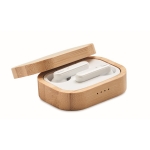 2 Bluetooth earphones TWS 5.0, 3hrs playback, bamboo case wood colour