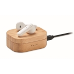 2 Bluetooth earphones TWS 5.0, 3hrs playback, bamboo case wood colour