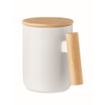 Mug with bamboo handle and lid for gifting, 380 ml white colour