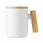 Mug with bamboo handle and lid for gifting, 380 ml white colour fourth view