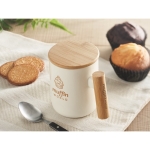 Mug with bamboo handle and lid for gifting, 380 ml white colour main ambient view