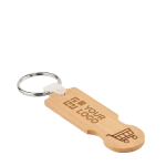 Affordable bamboo keyring with a chip for shopping cart shape view with print area