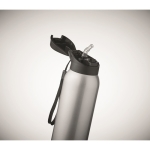 Large steel thermos bottle with straw, 580 ml matt silver colour third photographic view