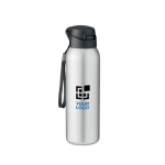 Large steel thermos bottle with straw, 580 ml matt silver colour view with print area