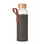 Glass drinking bottle, RPET polyester protective cover, 500 ml dark grey colour