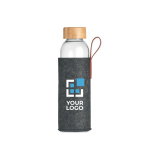 Glass drinking bottle, RPET polyester protective cover, 500 ml dark grey colour view with print area