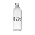 Bottle with leak-proof glass stopper, round box, 1 L transparent colour view with print area