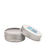 Vegan vanilla flavour lip balm tin, SPF 10 white colour view with print area