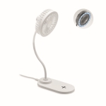 Table fan with LED light and wireless charging station white colour