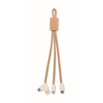 3-in-1 charging cable with cork trim and multiple connectors beige colour