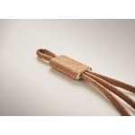 3-in-1 charging cable with cork trim and multiple connectors beige colour third photographic view