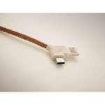 3-in-1 charging cable with cork trim and multiple connectors beige colour eighth photographic view